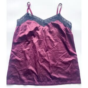 Women's Lane Bryant Burgundy and Black Lace Cami Tank Top Y2K Size 14/16